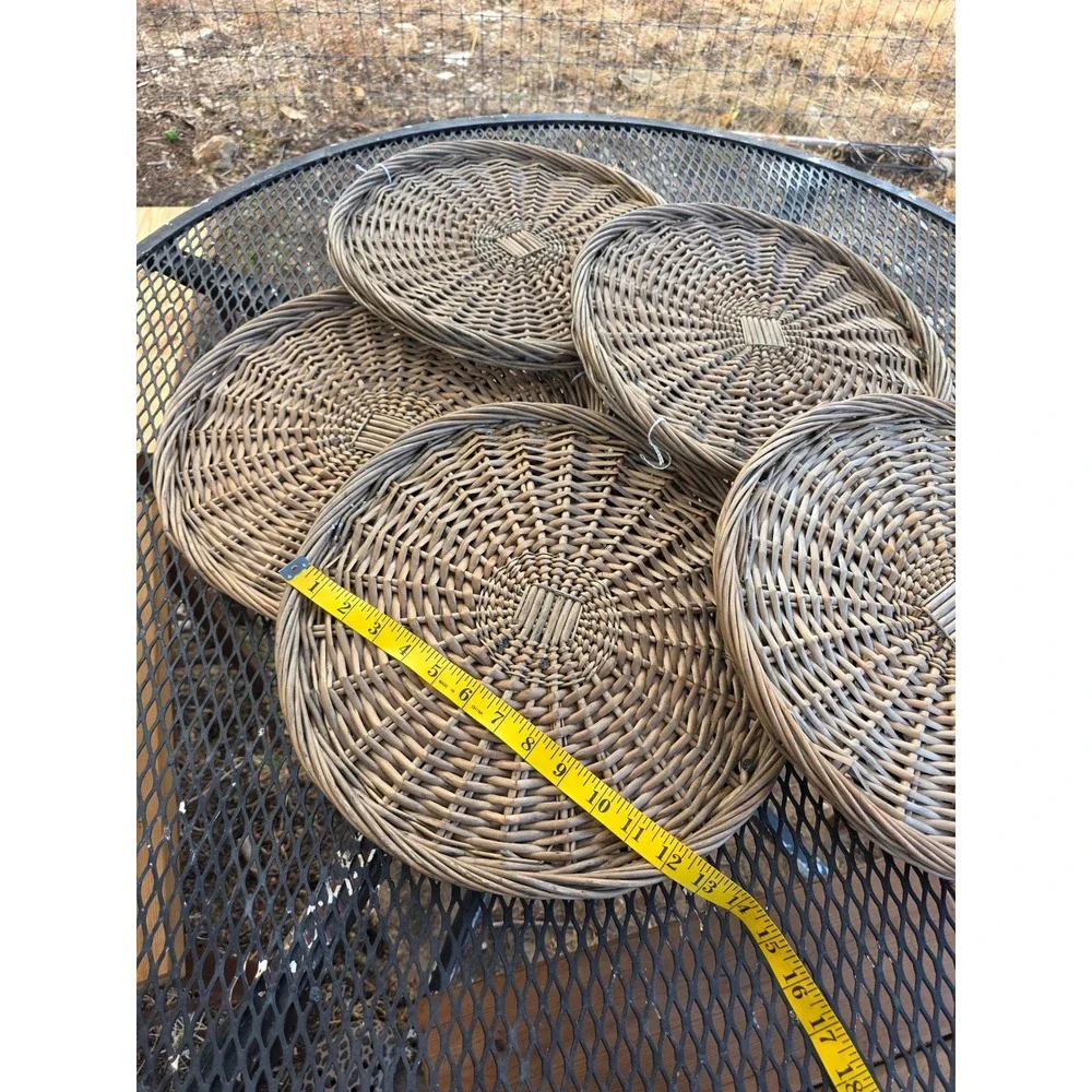 Set of 5 Woven Wicker Charger Plates Wall Basket Decor Gray Brown 12.5 Inch